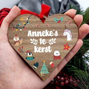 1e kerst - Hart van walnoot hout